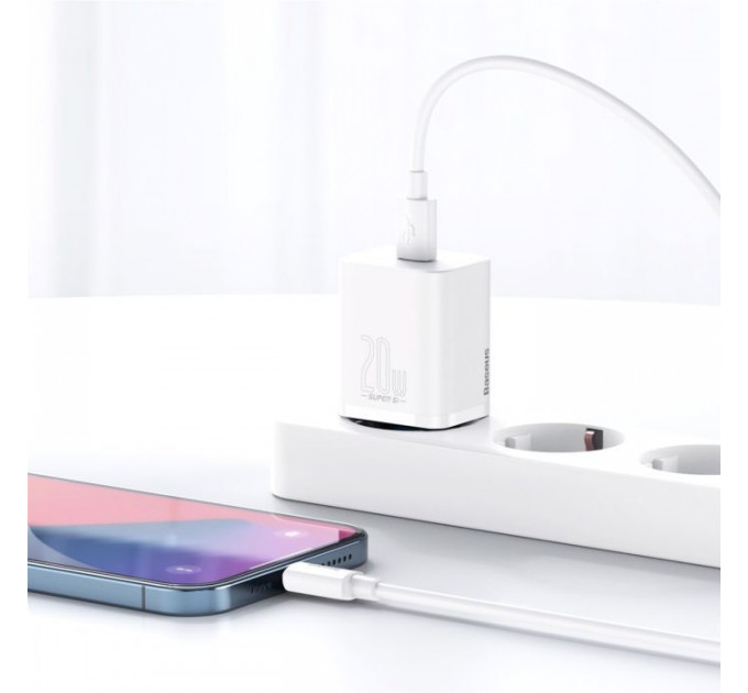 Зарядний пристрій Baseus Super Si 1C 20W With Simple Wisdom Data Cable Type-C\/iP White (TZCCSUP-B02)