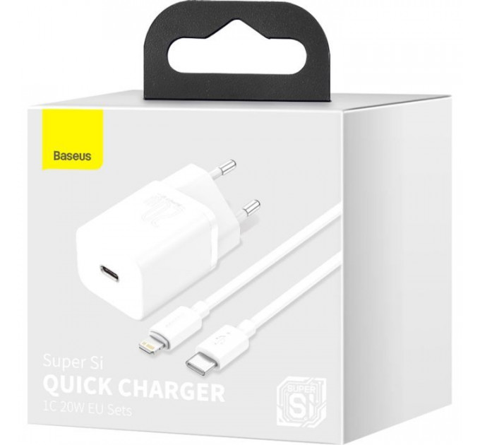 Зарядний пристрій Baseus Super Si 1C 20W With Simple Wisdom Data Cable Type-C\/iP White (TZCCSUP-B02)