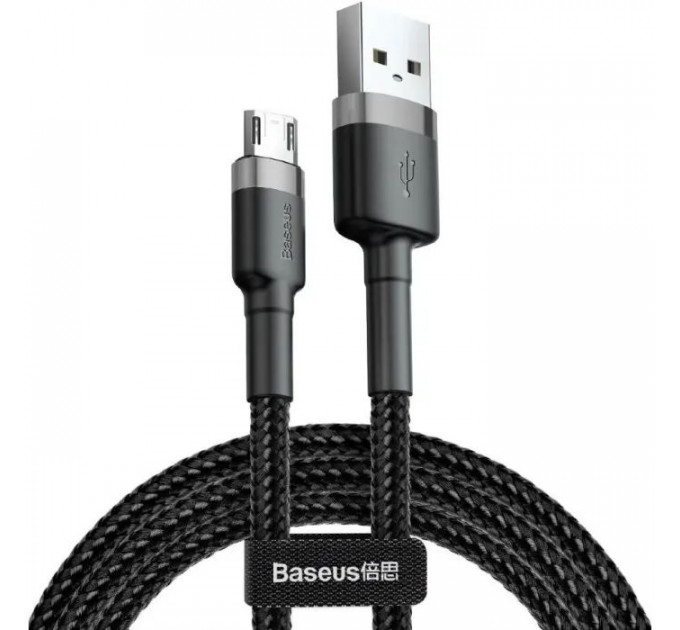 Дата кабель USB 2.0 AM to Micro 5P 0.5m Cafule 2.4A Black-Grey Baseus (CAMKLF-AG1)