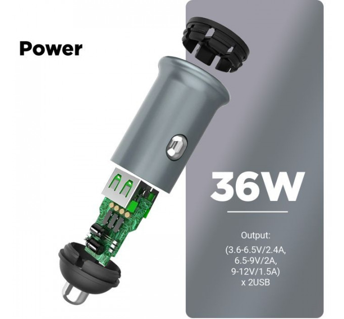 Зарядний пристрій Armorstandart Car 2xUSB QC3.0 Grey (ARM65438)