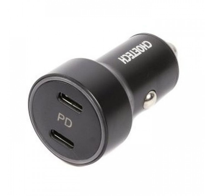Зарядний пристрій Choetech car 2хUSB-C 40W PD black (С0054-BK)