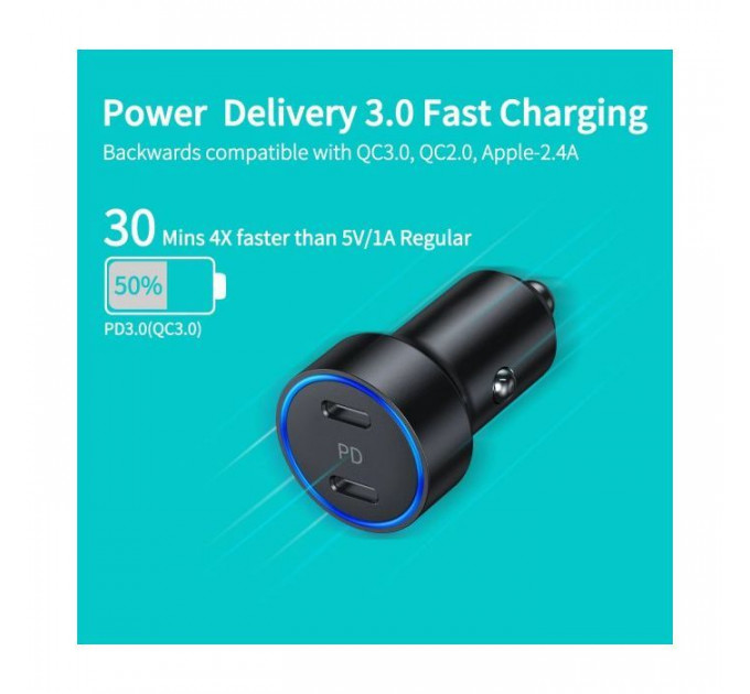 Зарядний пристрій Choetech car 2хUSB-C 40W PD black (С0054-BK)