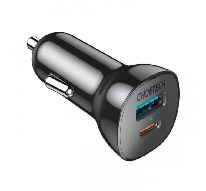 Зарядний пристрій Choetech car USB-A\/USB-C 20W QC3.0\/PD black (TC0005-BK)