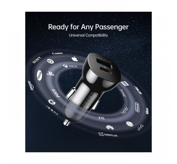 Зарядний пристрій Choetech car USB-A\/USB-C 20W QC3.0\/PD black (TC0005-BK)
