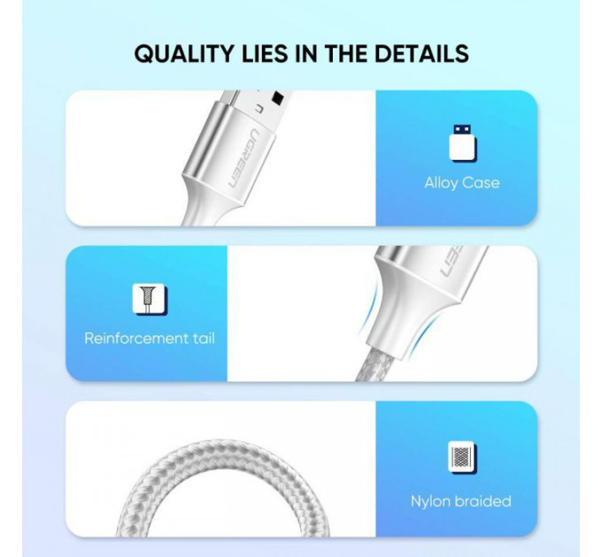 Дата кабель USB 2.0 AM to USB-C 1.5m 3.0A 18W US288 White Ugreen (60132)