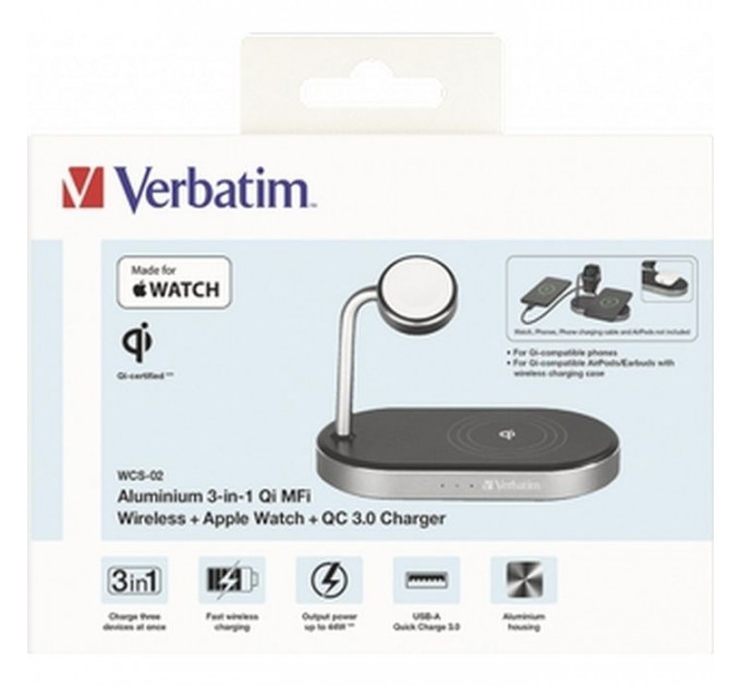 Зарядний пристрій Verbatim 3in1 Apple Watch and iPhone Charging Stand (49556)