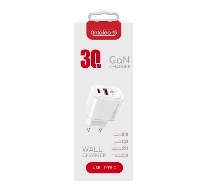 Зарядное устройство для Intaleo 30W GAN USB-C PD+USB-A QC 3.0 white (1283126578274)