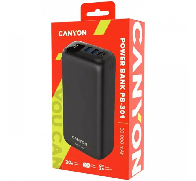 Батарея універсальна Canyon PB-301 30000mAh PD\/20W, QC\/3.0 (CNE-CPB301B)