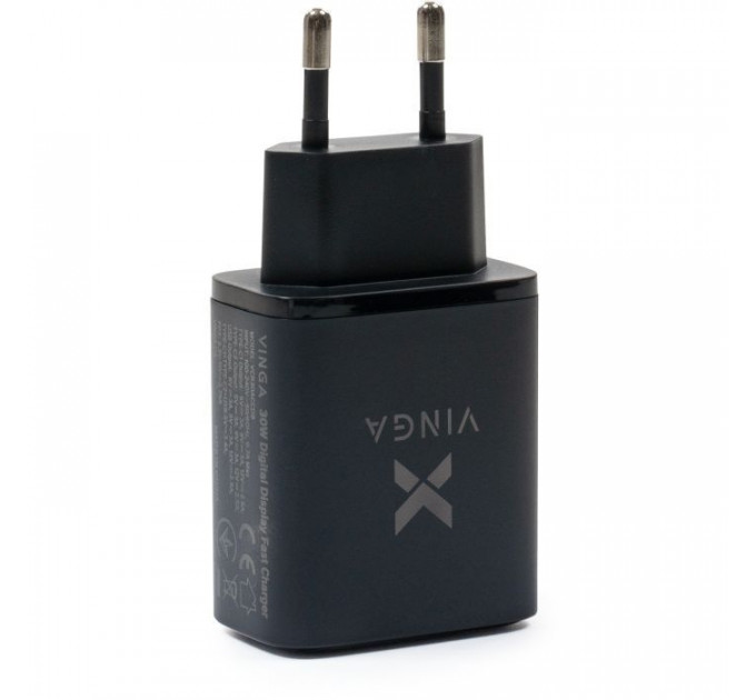 Зарядное устройство Vinga 2xUSB-C PD30W + USB-A QC30W Display 30W Max (VCR30ACCDB)