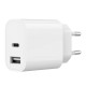Зарядний пристрій Gembird 1xUSB-A+1xUSB-C 5V\/2.4A (12W) white (TA-UC-2AC12-01)