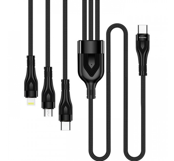 Дата кабеля USB-C to Lightning + Micro 5P + USB-C 1.2m 3.0A (PD60W data) Black ColorWay (CW-CBPDU3060-BK)