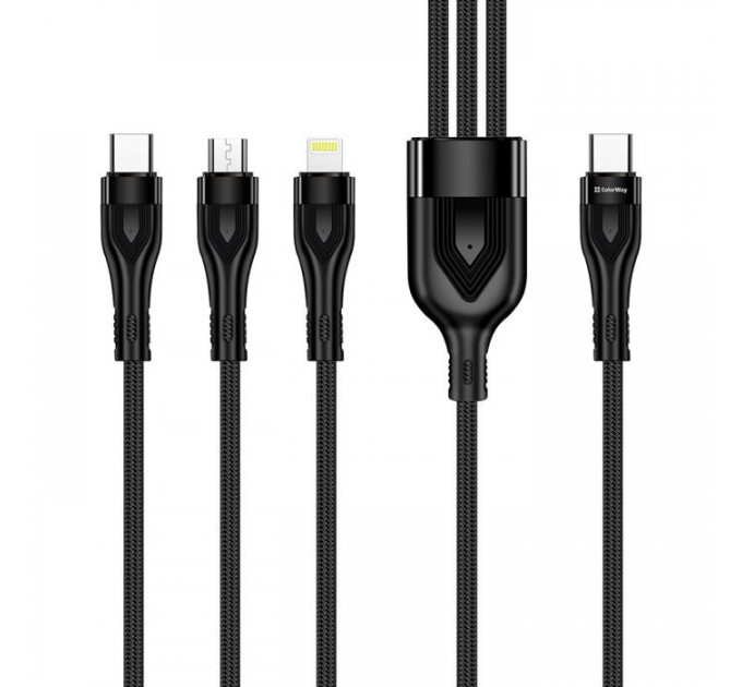 Дата кабеля USB-C to Lightning + Micro 5P + USB-C 1.2m 3.0A (PD60W data) Black ColorWay (CW-CBPDU3060-BK)