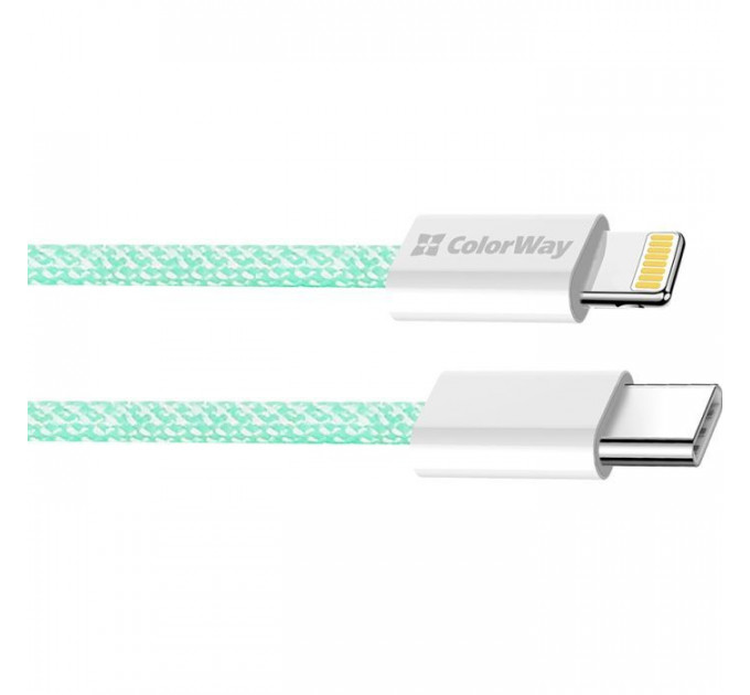 Дата кабель USB-C to Lightning 1.0m 27W green ColorWay (CW-CBPDCL061-G)