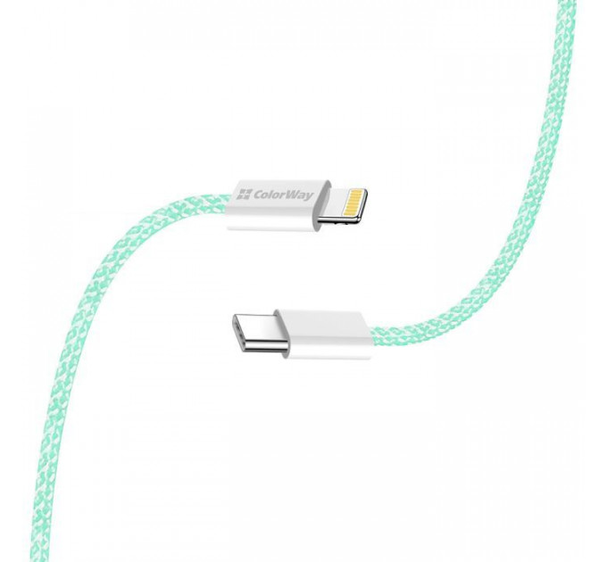 Дата кабель USB-C to Lightning 1.0m 27W green ColorWay (CW-CBPDCL061-G)