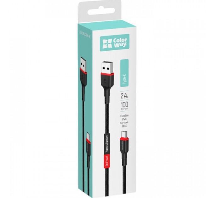 Дата кабеля USB 2.0 AM to USB-C 1.0m 2.4А black ColorWay (CW-CBUC064-BK)