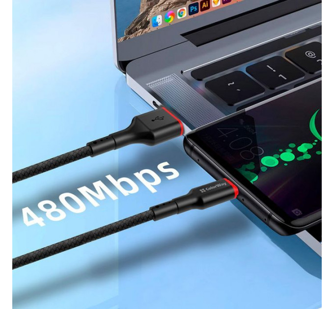 Дата кабеля USB 2.0 AM to USB-C 1.0m 2.4А black ColorWay (CW-CBUC064-BK)