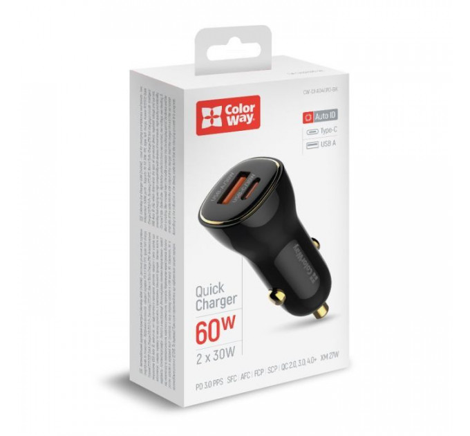 Зарядное устройство для ColorWay PowerDelivery PPS USB (USB-A+USB-C) (60W) Black (CW-CHA046PD-BK)