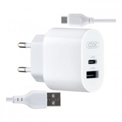 Зарядний пристрій XO L97 (1Type-C\/1USB\/2.4A) + USB - MicroUSB White (XO-L97-MC)