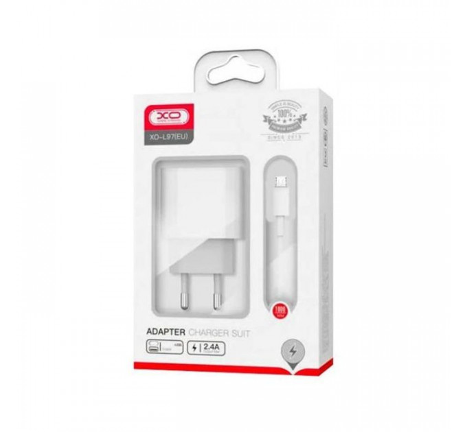 Зарядний пристрій XO L97 (1Type-C\/1USB\/2.4A) + USB - MicroUSB White (XO-L97-MC)