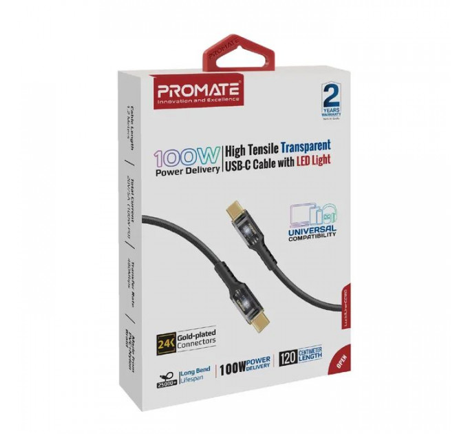 Дата кабель USB-C to USB-C 1.2m Promate (lucidline-cc120.black)
