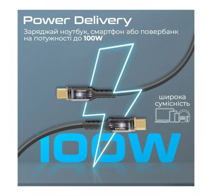 Дата кабель USB-C to USB-C 1.2m Promate (lucidline-cc120.black)