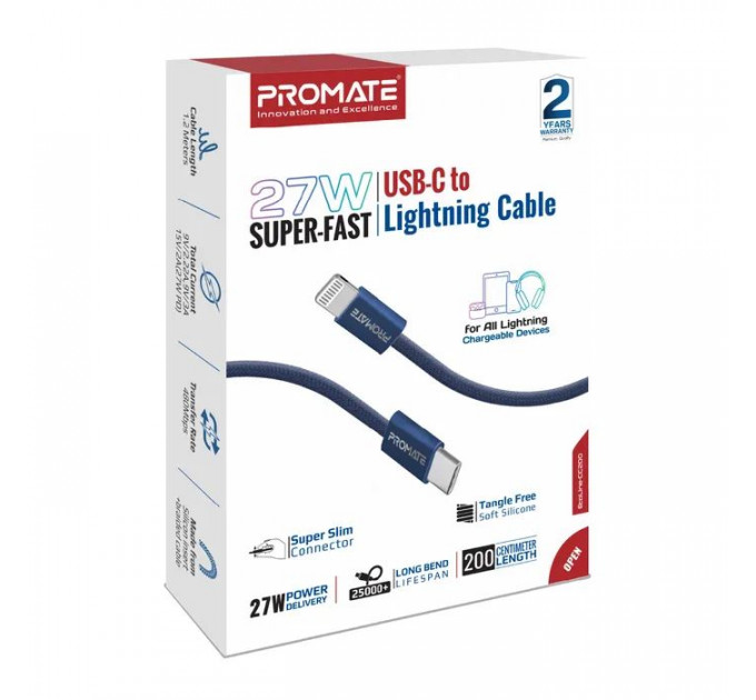 Дата кабель USB-C to Lightning 1.2m Promate (ecoline-ci120.navy)