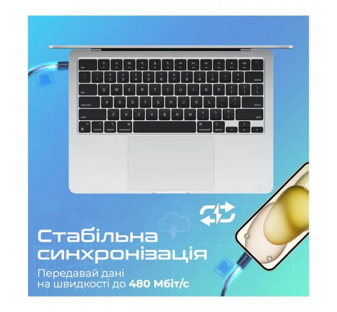 Дата кабель USB-C to Lightning 1.2m Promate (ecoline-ci120.navy)