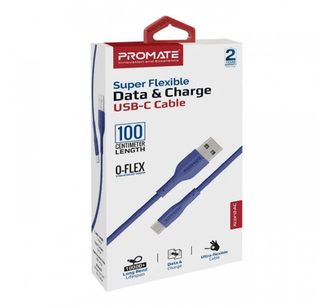 Дата кабеля USB 2.0 AM to USB-C 1.2m Promate (xcord-ac.navy)