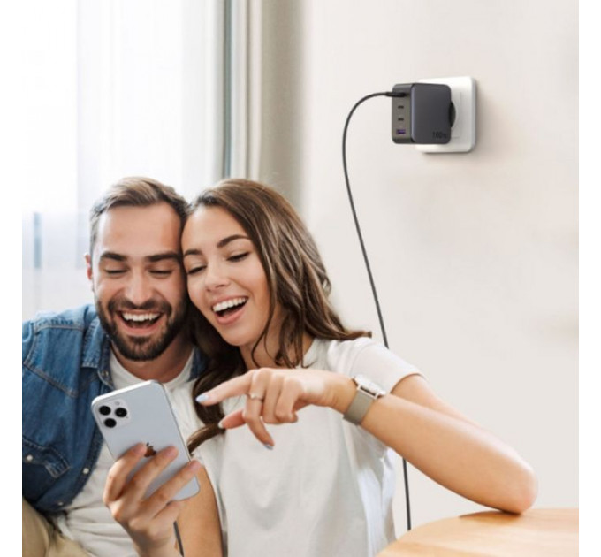 Зарядний пристрій Ugreen 4xUSB 100W (3xUSB-C+USB-A) Gan Tech Fast GAN Charger black CD226 (40747)