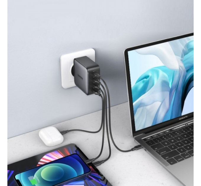 Зарядний пристрій Ugreen 4xUSB 100W (3xUSB-C+USB-A) Gan Tech Fast GAN Charger black CD226 (40747)