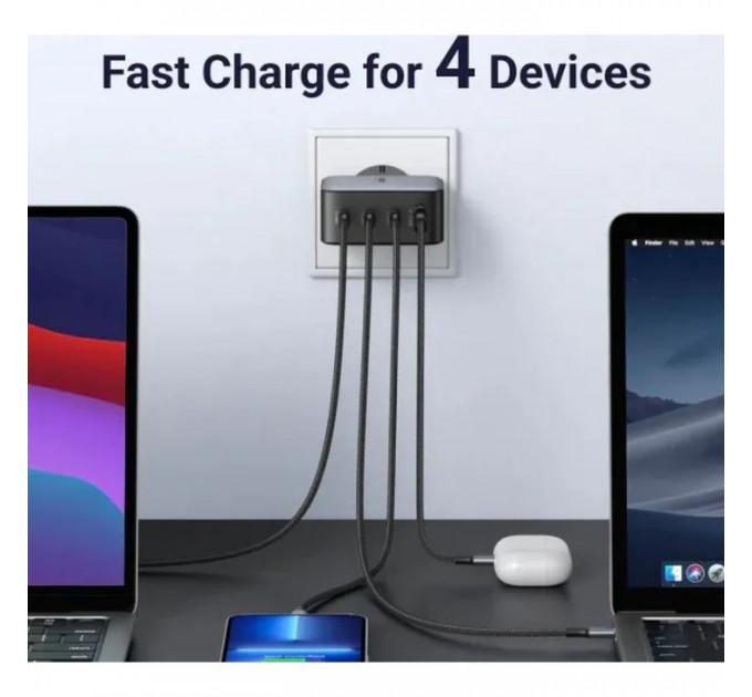 Зарядний пристрій Ugreen 4xUSB 100W (3xUSB-C+USB-A) Gan Tech Fast GAN Charger black CD226 (40747)