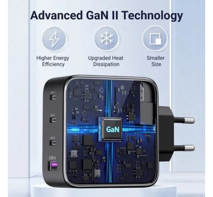 Зарядний пристрій Ugreen 4xUSB 100W (3xUSB-C+USB-A) Gan Tech Fast GAN Charger black CD226 (40747)