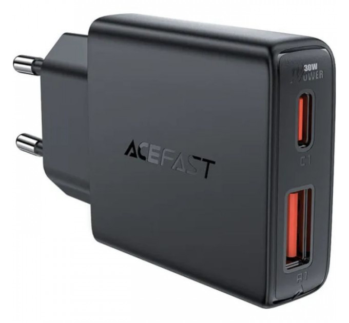 Зарядний пристрій Acefast 2xUSB 30W (USB-C+USB-A) Gan A69 ultra-thin Fast Charger Black (6974316282709)
