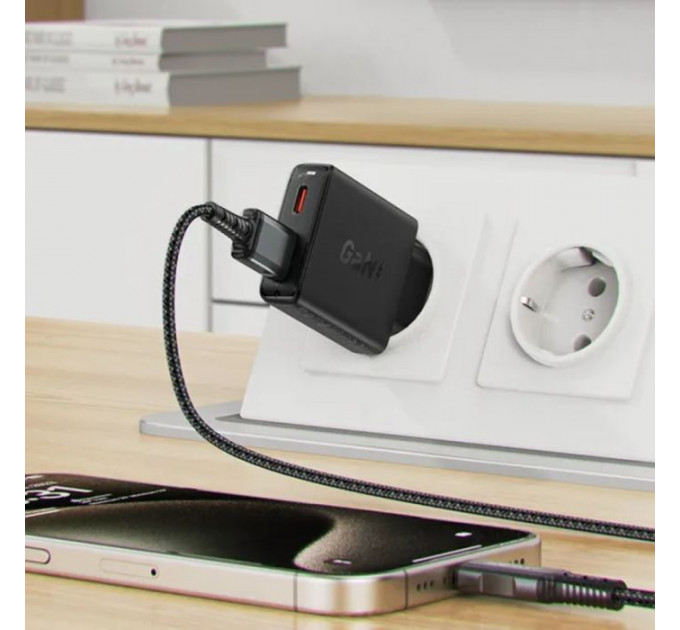 Зарядний пристрій Acefast 2xUSB 30W (USB-C+USB-A) Gan A69 ultra-thin Fast Charger Black (6974316282709)