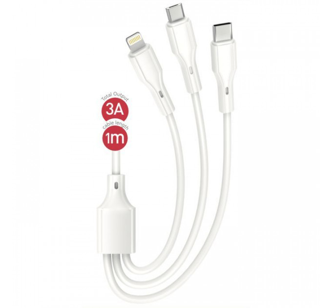 Дата кабель USB 2.0 AM to Lightning + Micro 5P + USB-C 1.0m 2.4A XO (CB-23U3)