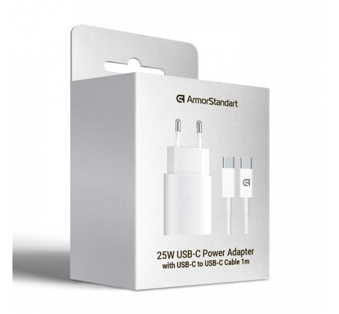 Зарядний пристрій Armorstandart AR-TA800W USB-C 25W White + cable USB-C to USB-C (ARM63804)