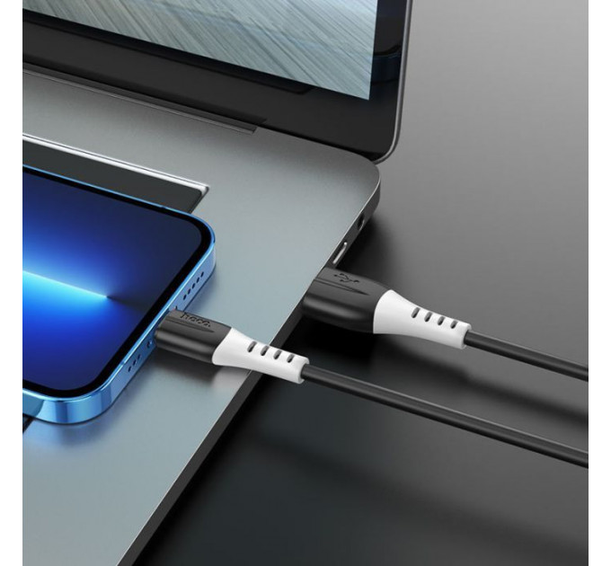Дата кабель USB 2.0 AM to Lightning 1.0m 2.4A silicone X82 black HOCO (6931474768537)