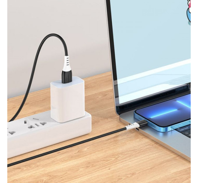 Дата кабель USB 2.0 AM to Lightning 1.0m 2.4A silicone X82 black HOCO (6931474768537)