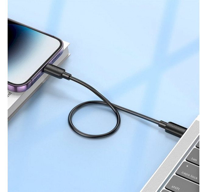 Дата кабель USB-C to Lightning 0.25m Hyper PD X96 black HOCO (6942007609364)