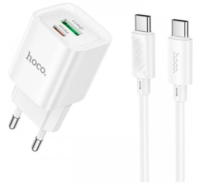 Зарядний пристрій HOCO C147A Charm 1xUSB-C PD20W + 1xUSB QC3.0 + cable USB-C to USB-C White (6942007630290)