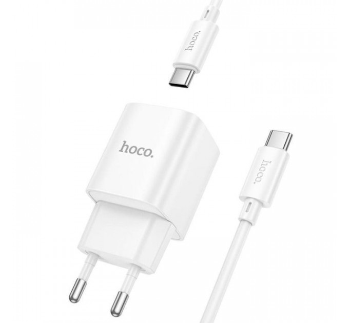 Зарядний пристрій HOCO C147A Charm 1xUSB-C PD20W + 1xUSB QC3.0 + cable USB-C to USB-C White (6942007630290)