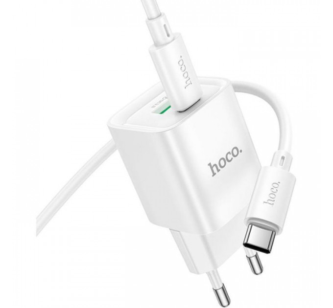 Зарядний пристрій HOCO C147A Charm 1xUSB-C PD20W + 1xUSB QC3.0 + cable USB-C to USB-C White (6942007630290)