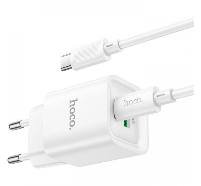Зарядний пристрій HOCO C147A Charm 1xUSB-C PD20W + 1xUSB QC3.0 + cable USB-C to USB-C White (6942007630290)