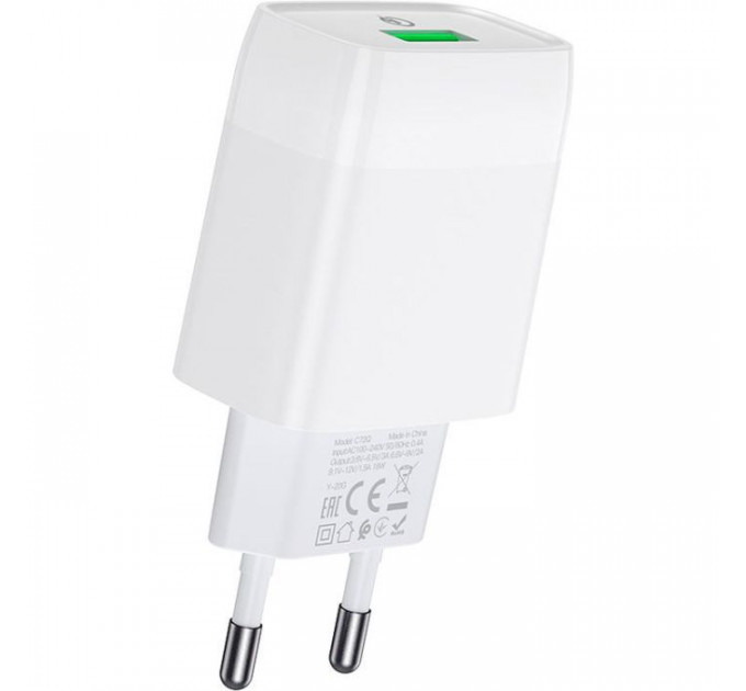 Зарядний пристрій HOCO C72Q Glorious USB QC3.0 18W White (6931474732514)