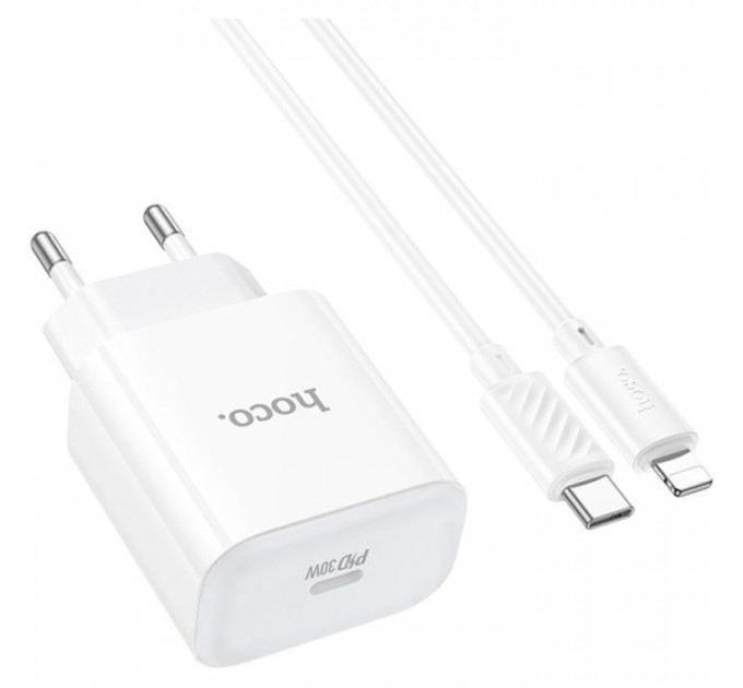 Зарядное устройство HOCO C76A Pro Majestic USB-C PD30W + cable USB-C to Lightning White (6942007616317)