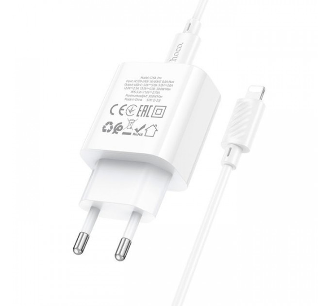 Зарядное устройство HOCO C76A Pro Majestic USB-C PD30W + cable USB-C to Lightning White (6942007616317)