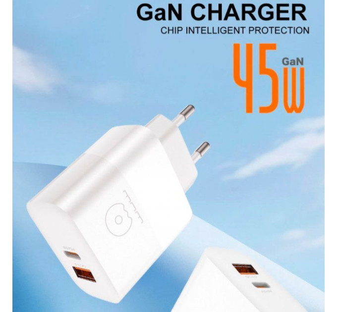 Зарядний пристрій WUW C209 1xUSB-C PD45W + 1xUSB QC3.0 18W White (WUW-C209)