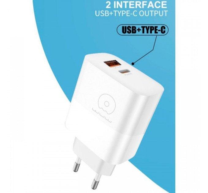Зарядний пристрій WUW C209 1xUSB-C PD45W + 1xUSB QC3.0 18W White (WUW-C209)