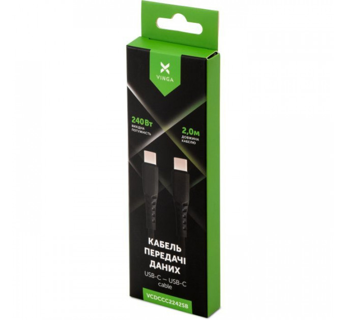 Дата кабеля USB-C to USB-C 2.0m 240W Chip Silicon Black Vinga (VCDCCC2242SB)