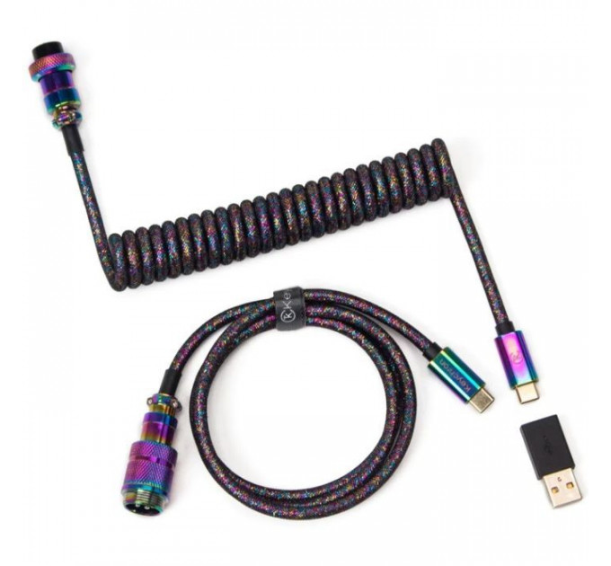 Дата кабель USB 2.0 AM to USB-C 1.08m Premium Coiled Aviator Straight rainbow plated black Keychron (CAB5_KEYCHRON)